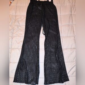Black Mesh Low Rise Flare Beach Pants